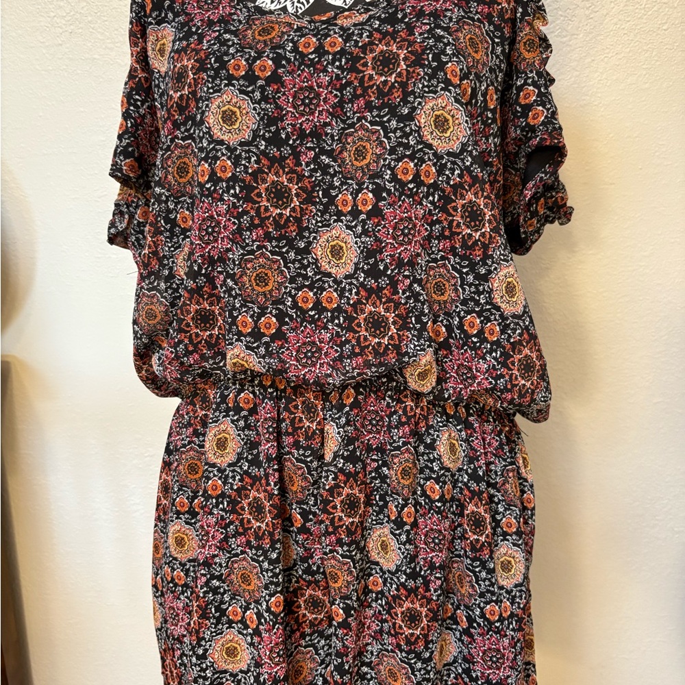 Xhilaration Black and Orange Floral Romper